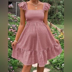 NWOT SHEIN Elegant Pink Ruffle Sleeve Dress